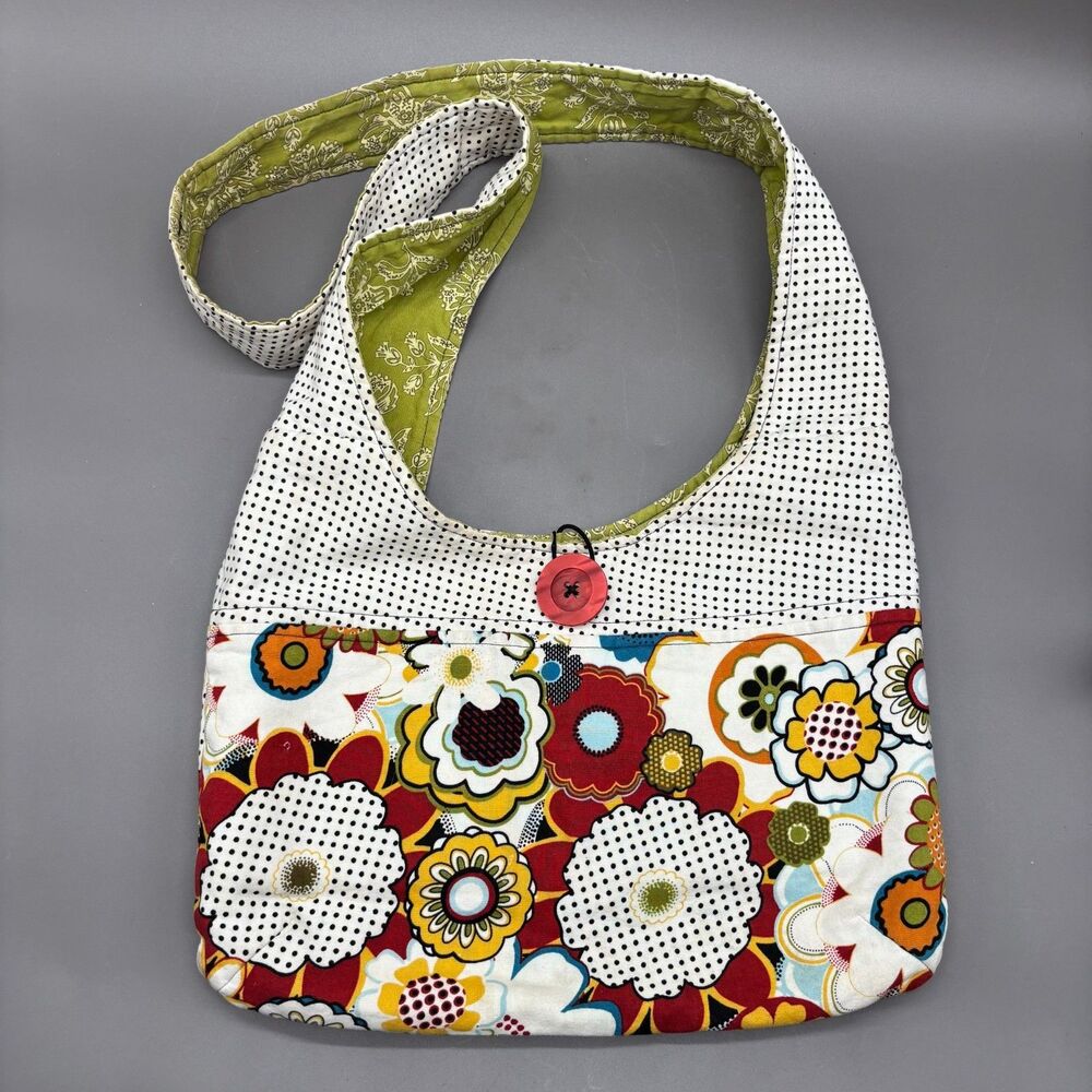 Handmade Quilted Cotton Floral Shoulder Bag Polka Dot Patchwork Purse Tote